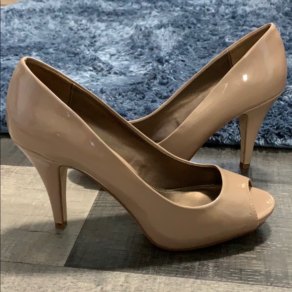 Nude open toe heels